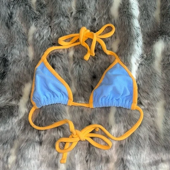 Frankie’s Tia Terry Bikini top orange blue in Bluebird sz small S - Picture 4 of 7